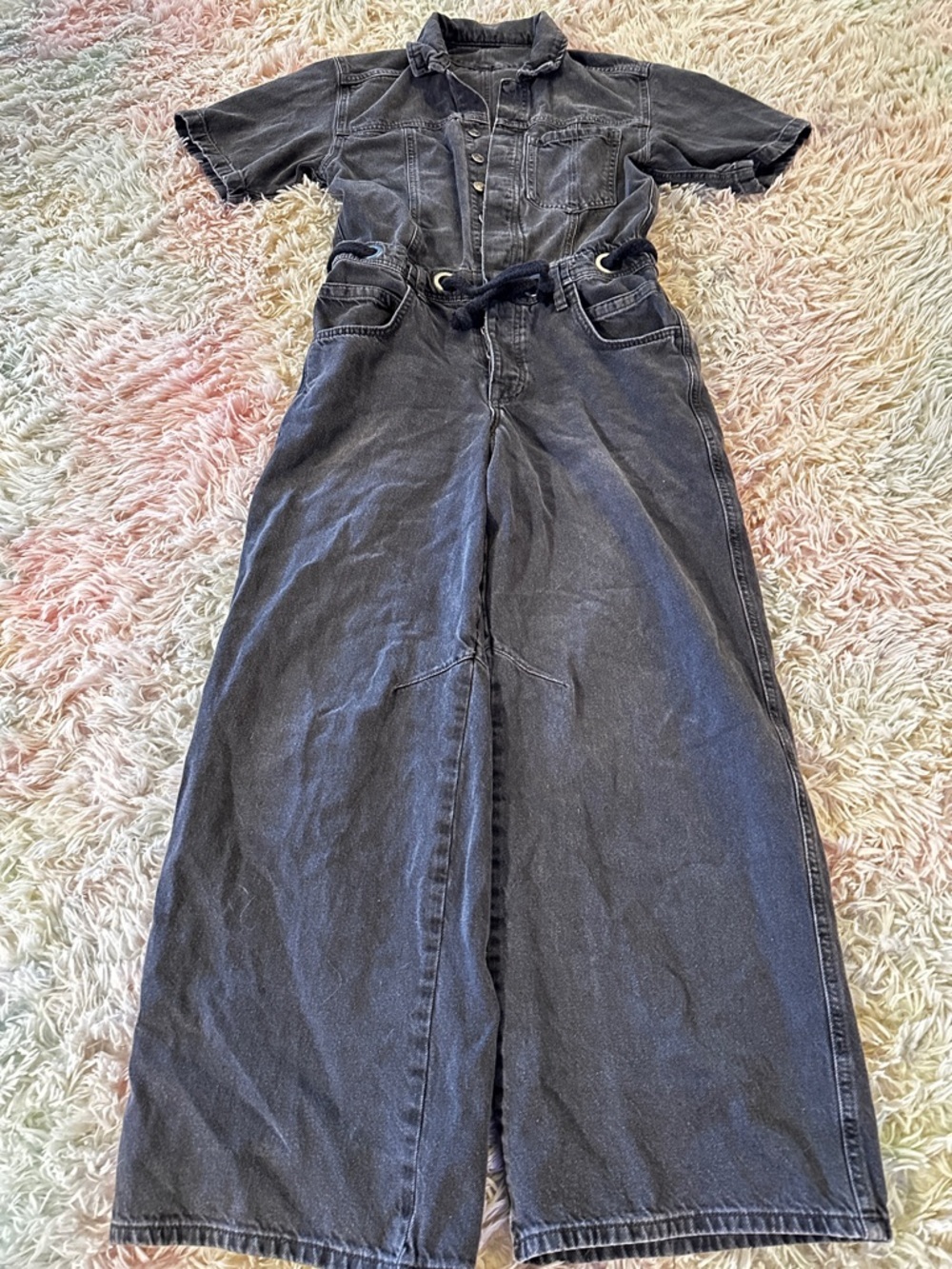 NWT Free People We The Free Edison Wide-Leg Black Denim Coverall Size XS - Picture 9 of 13